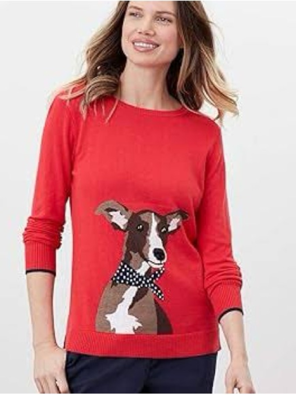 Joules Red Crewneck Sweater with Dog Graphic